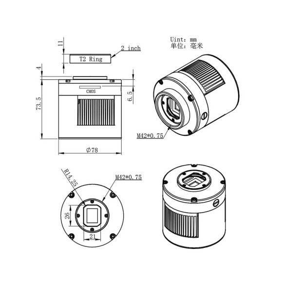 ZWO Caméra CMOS ASI 183MM Pro Mono Cooled CMOS Camera