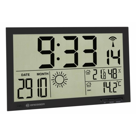 BRESSER MyTime Jumbo LCD Wall Weather Clock noir