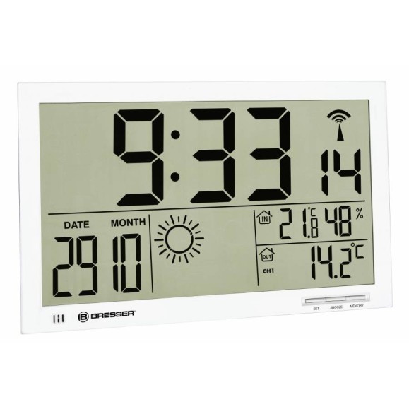 BRESSER MyTime Jumbo LCD Wall Weather Clock blanc