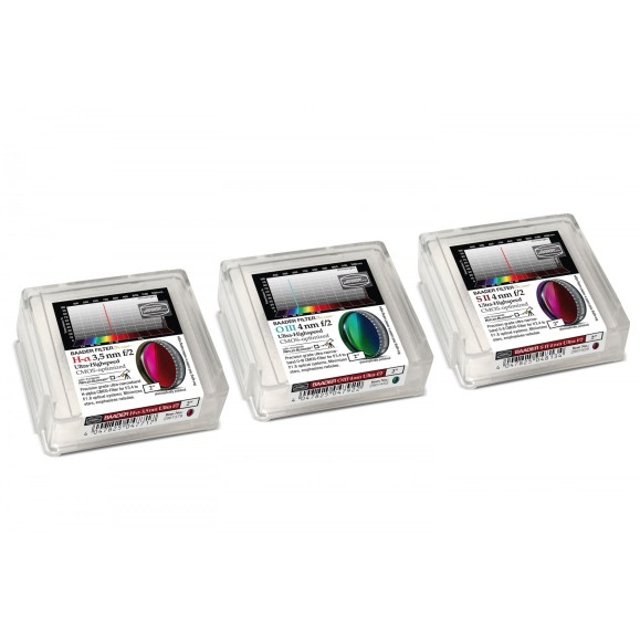 Jeu de filtres Baader Ultra-Highspeed 3.5 et 4nm 2" optimisés par CMOS (H-alpha / O-III / S-II)