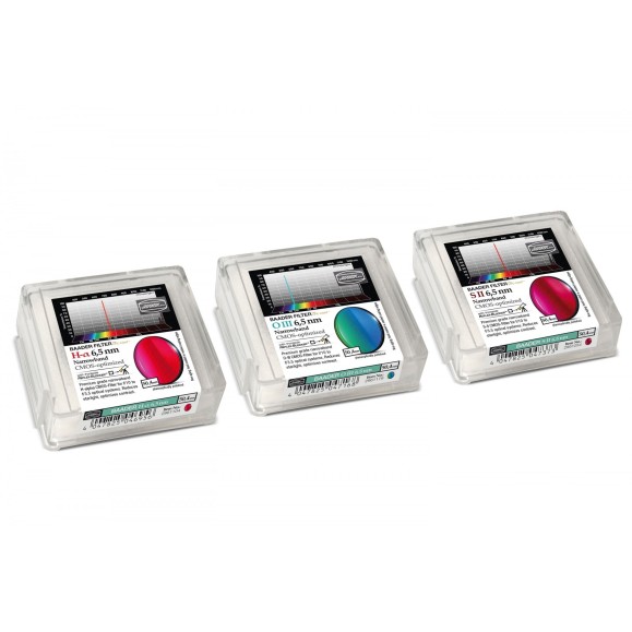 Jeu de 3 filtres à bande étroite Ø 50,4 mm 6,5 nm CMOS Optimisé de Baader Planetarium