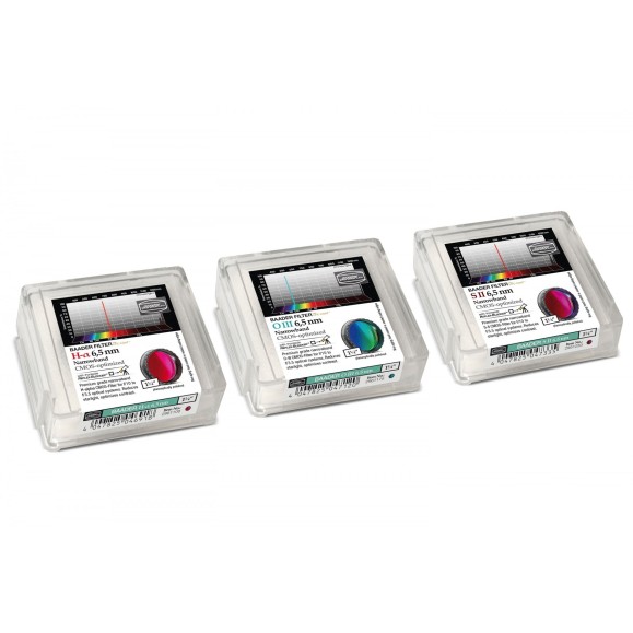 6.5nm Jeu de filtres à bande étroite Baader 1¼" optimisé pour CMOS (H-alpha / O-III / S-II)