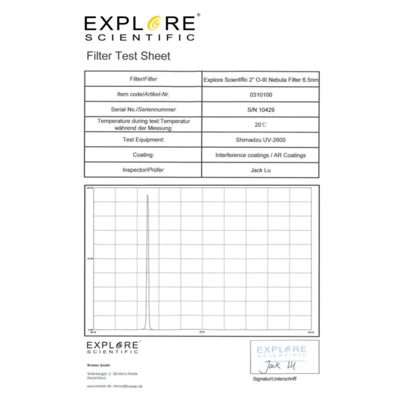 EXPLORE SCIENTIFIC Filtre à bande... EXPLORE SCIENTIFIC Filtre à bande...