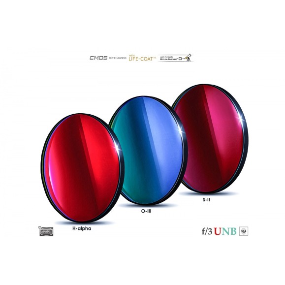 Jeu de 3 filtres BAADER Ultra-HighSpeed 3.5 / 4NM F/3 en 50.4mm optimisés pour CMOS (H-Alpha/ O-III / S-II)