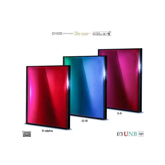 Jeu de 3 filtres BAADER Ultra-HighSpeed 3.5 / 4NM F/3 en 50x50mm optimisés pour CMOS (H-Alpha/ O-III / S-II)