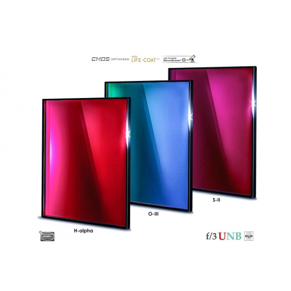 Jeu de 3 filtres BAADER Ultra-HighSpeed 3.5 / 4NM F/3 en 65x65mm optimisés pour CMOS (H-Alpha/ O-III / S-II)