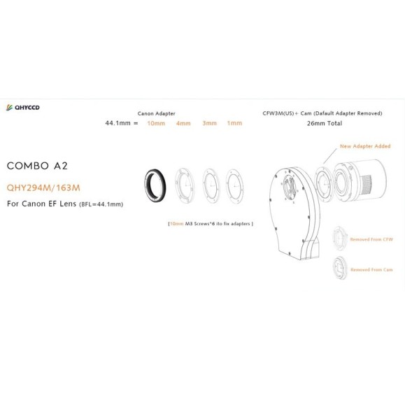 Kit d'adaptation QHY Combo A2 pour les caméras QHY 294M / QHY 163M