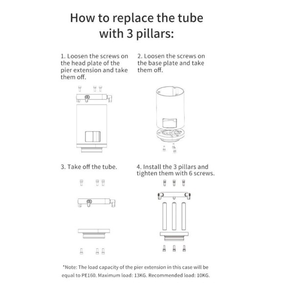 ZWO Tiges de conversion pour l'extension de 20cm à 16cm ( 3 pcs )