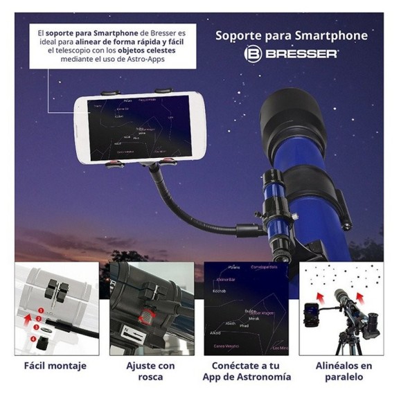 Bresser Télescope Skylux avec monture pour smartphone et filtre solaire