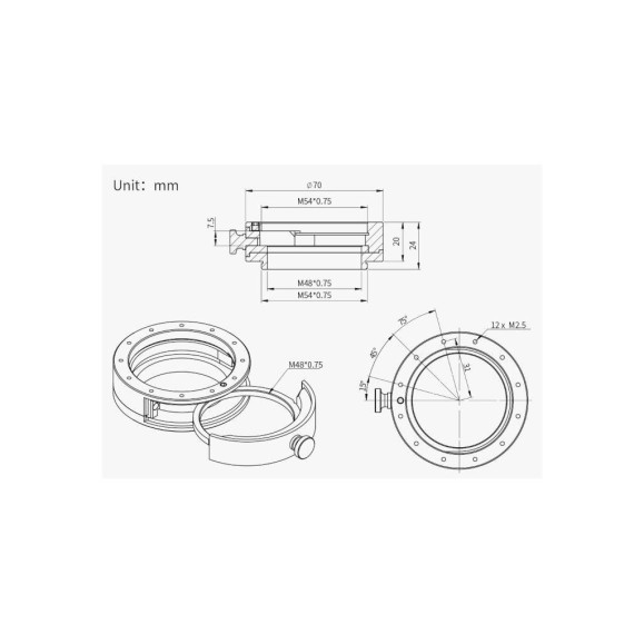 ZWO Boîte à filtres M54 avec plateau et porte-filtre 50,8 mm version II