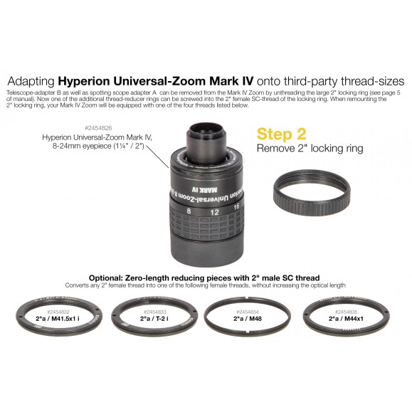 Bague de réduction de la longueur optique zéro 2 "a / T-2i pour la conversion du filetage T2 au filetage SCT