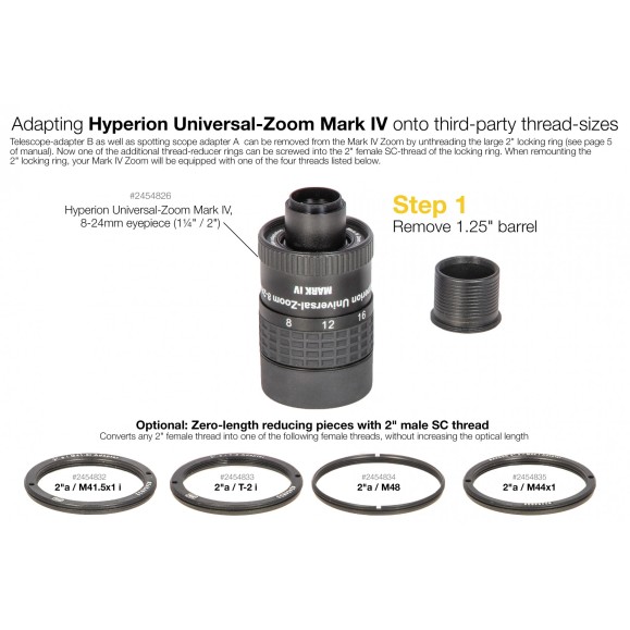 Bague de réduction de la longueur optique zéro 2 "a / T-2i pour la conversion du filetage T2 au filetage SCT