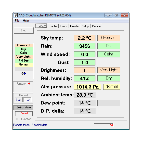 Lunático Astronomía Détecteur de nuages AAG CloudWatcher