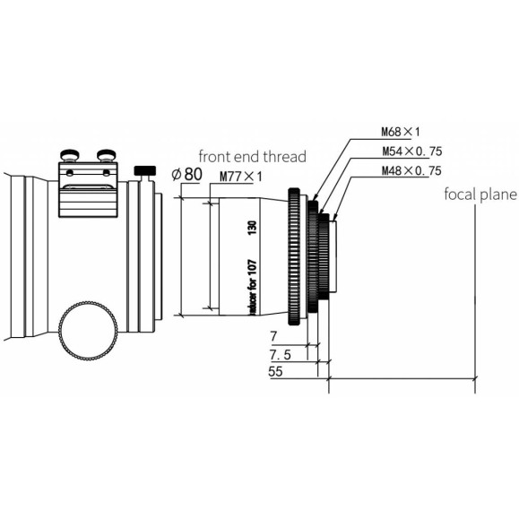 ZWO Réducteur d'aplatisseur 0,7x pour FF107 & FF130