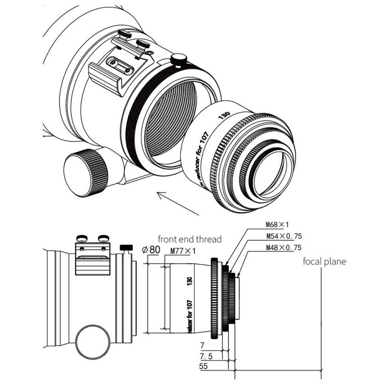 ZWO Réducteur d'aplatisseur 0,7x pour... ZWO Réducteur d'aplatisseur 0,7x pour...