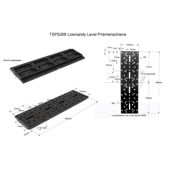 TS Losmandy Queue d'aronde universelle -Surface plane de type optique 356mm de long
