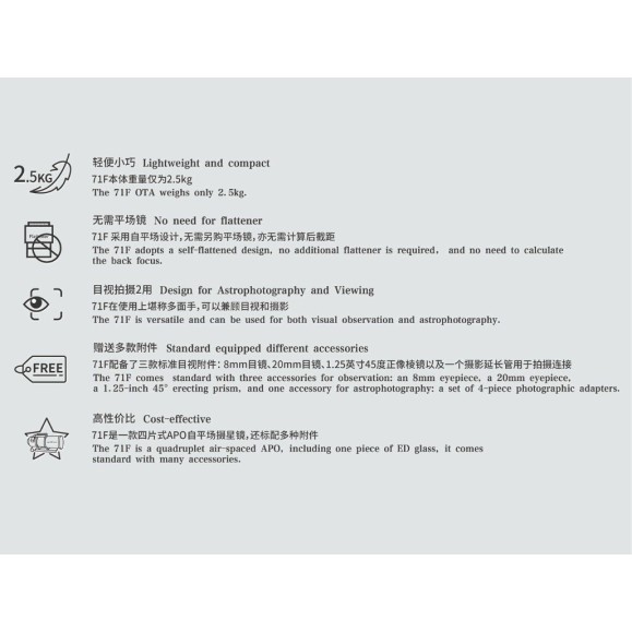 Askar 71F 71 mm f/6.9 Quadruple champ plat apochromatique