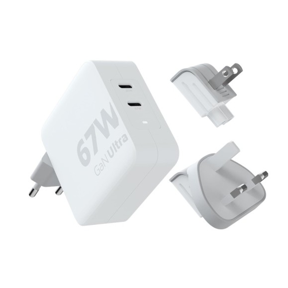 Chargeur de voyage + câble USB-C PD blanc XTORM 67w GaN Ultra 00225407, avec 2 ports USB-C