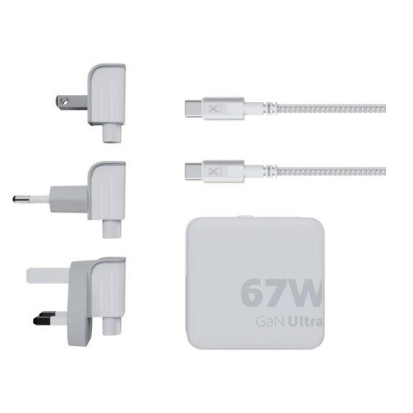 Chargeur de voyage + câble USB-C PD blanc XTORM 67w GaN Ultra 00225407, avec 2 ports USB-C