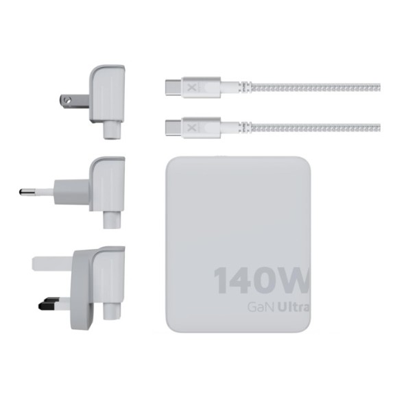 Chargeur de voyage + câble USB-C PD blanc XTORM 140w GaN Ultra, 4 ports