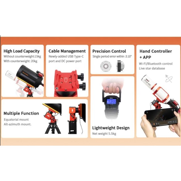 Monture équatoriale harmonique ZWO AM5N Gen.2 avec trépied TC40