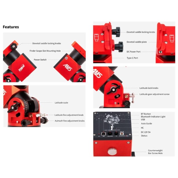 Monture équatoriale harmonique ZWO AM5N Gen.2 avec trépied TC40