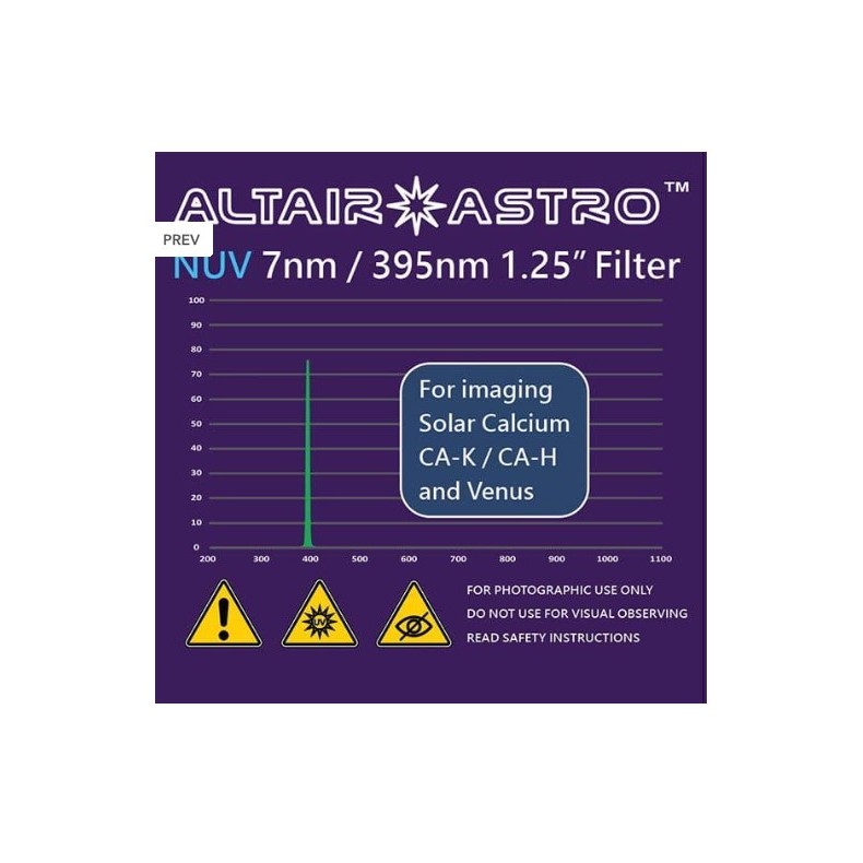 ALTAIR F125NUV395, 7nm, 1.25" filtre... ALTAIR F125NUV395, 7nm, 1.25" filtre...