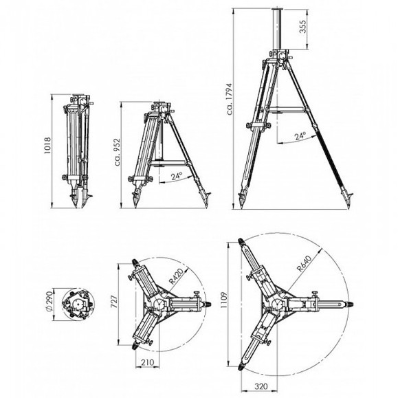 Berlebach Trépied PLANET K70 Colonne à réducteur avec plateau 37 cm + butée d'écartement