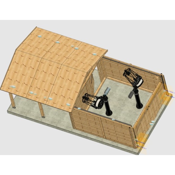 Observatoire à toit coulissant en bois Dôme Partie Modèle optique GreenLine MEGA-44 Configuration multi-télescopique