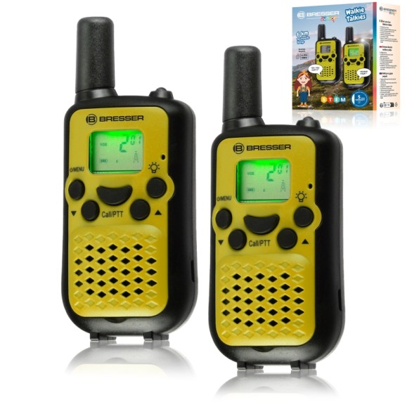 Set de 2 talkies-walkies BRESSER JUNIOR avec longue portée jusqu'à 6 km et fonction mains libres couleur citron vert