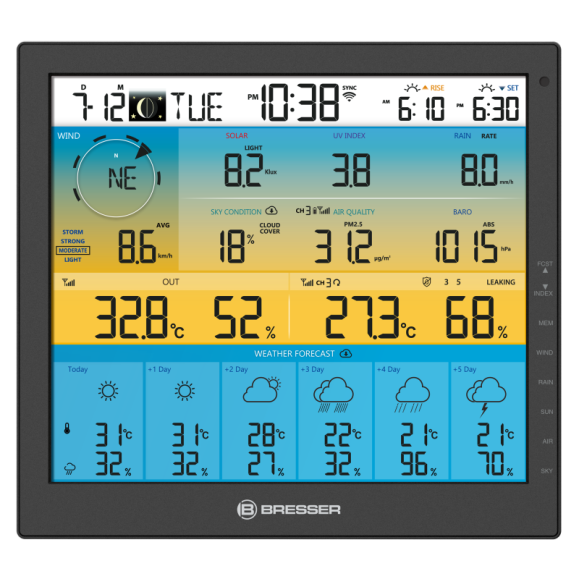 BRESSER 4CAST 6 days PRO SF 7 in 1 Wi-Fi weather station with solar-powered sensor